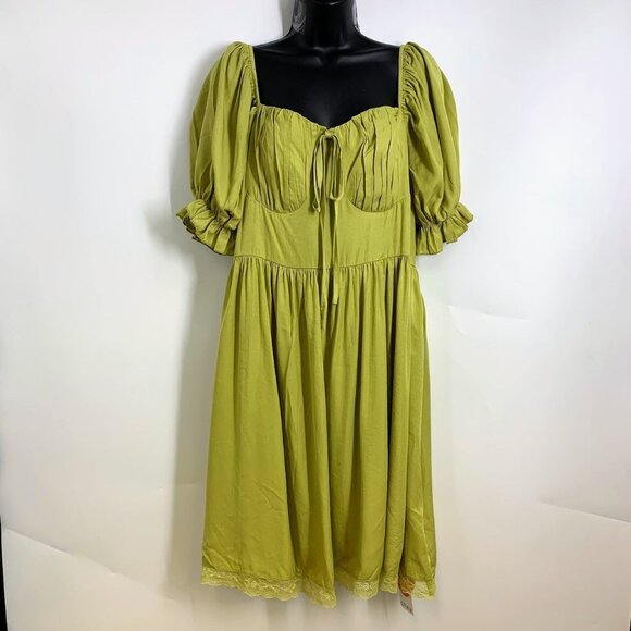 Cider Women's Woven Square Neck Ruffle Lace Trim Knotted Mini Dress Size 1X NWT - Picture 1 of 14